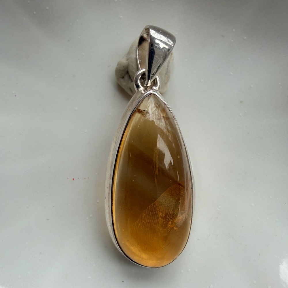 Brazil Citrine 925 Sterling Silver Elongated Teardrop Pendant | Pendant Only